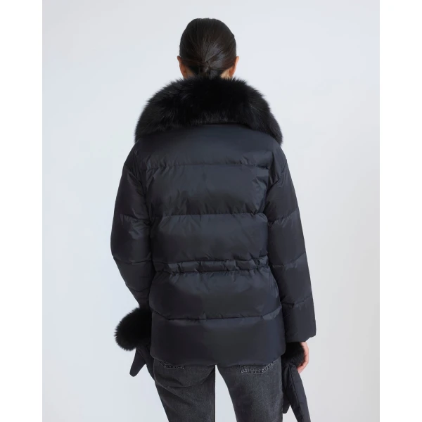 Yves Salomon Waterproof Down Jacket with Mittens and Fox Fur Trim in Black | Coats | Coveti