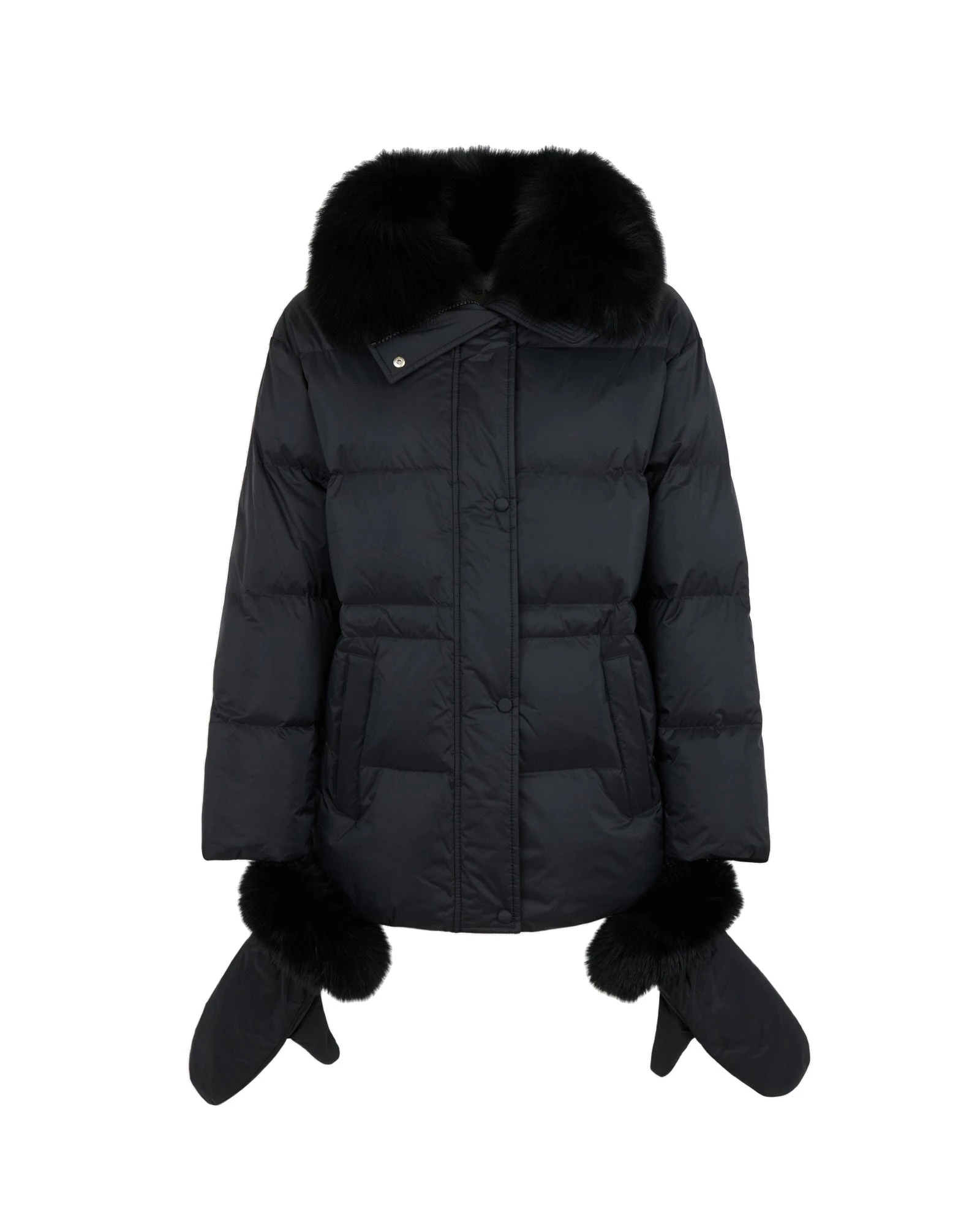 Yves Salomon Waterproof Down Jacket with Mittens and Fox Fur Trim in Black Yves Salomon Waterproof Down Jacket with Mittens and Fox Fur Trim in Black | Coats | Coveti