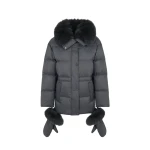Yves Salomon Waterproof Down Jacket with Mittens and Fox Fur Trim in Charcoal | Coats | Coveti
