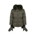 Yves Salomon Waterproof Down Jacket with Mittens and Fox Fur Trim in Khaki | Coats | Coveti