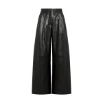 Yves Salomon Wide Lambskin Leather Trousers in Black | Wide leg pants | Coveti