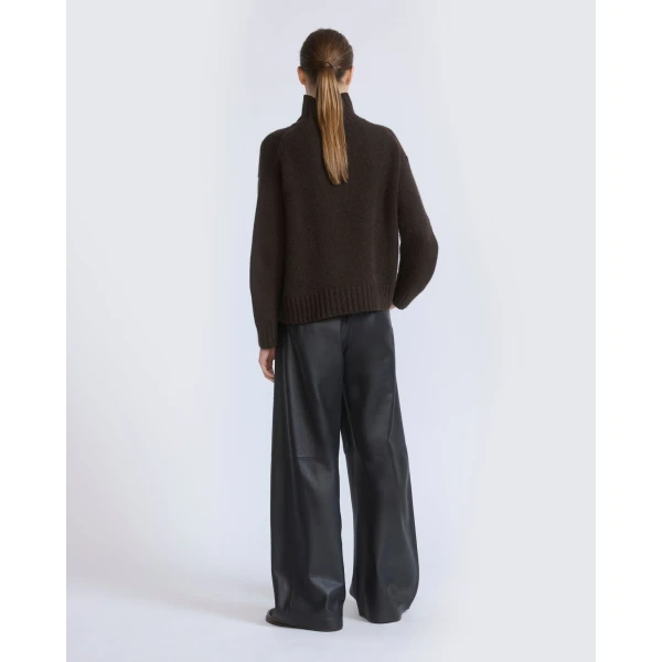 Yves Salomon Wide Lambskin Leather Trousers in Black | Wide leg pants | Coveti