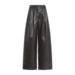 Yves Salomon Wide Lambskin Leather Trousers in Brown | Wide leg pants | Coveti