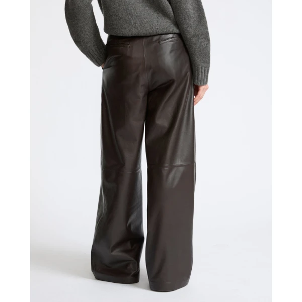 Yves Salomon Wide Lambskin Leather Trousers in Brown | Wide leg pants | Coveti