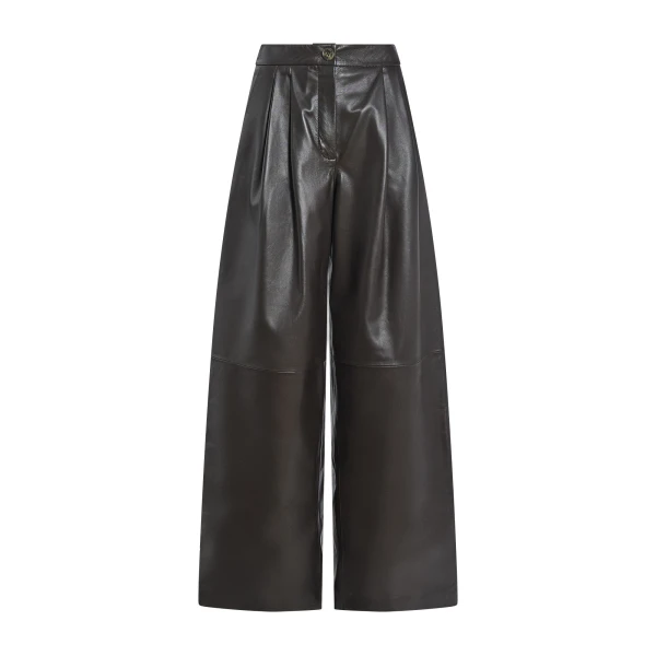 Wide Lambskin Leather Trousers in Brown