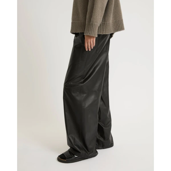 Yves Salomon Wide-Leg Trousers in Thin Lambskin Leather in Black | Wide leg pants | Coveti