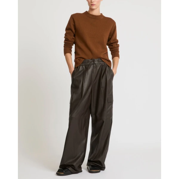 Yves Salomon Wide-Leg Trousers in Thin Lambskin Leather in Brown | Wide leg pants | Coveti