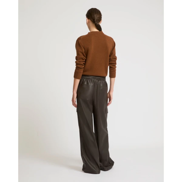 Yves Salomon Wide-Leg Trousers in Thin Lambskin Leather in Brown | Wide leg pants | Coveti