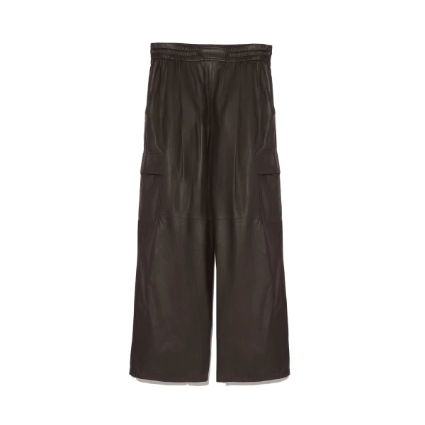 Wide-Leg Trousers in Thin Lambskin Leather in Brown