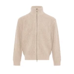 Yves Salomon Wool and Cashmere High-Neck Zip Sweater in Sand | Men Clothing | Coveti