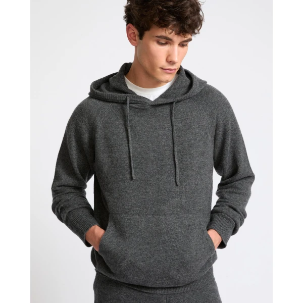 Yves Salomon Wool and Cashmere Knit Hoodie in Grey Marl | Men's Sweatshirts | Coveti