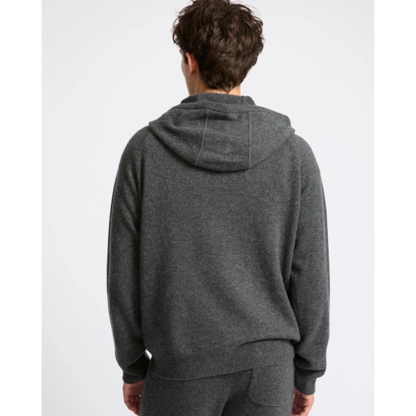 Yves Salomon Wool and Cashmere Knit Hoodie in Grey Marl | Men's Sweatshirts | Coveti