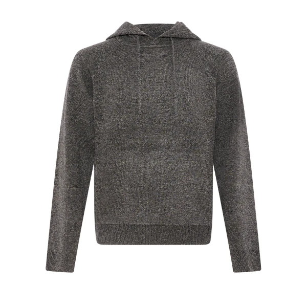 Wool and Cashmere Knit Hoodie in Grey Marl