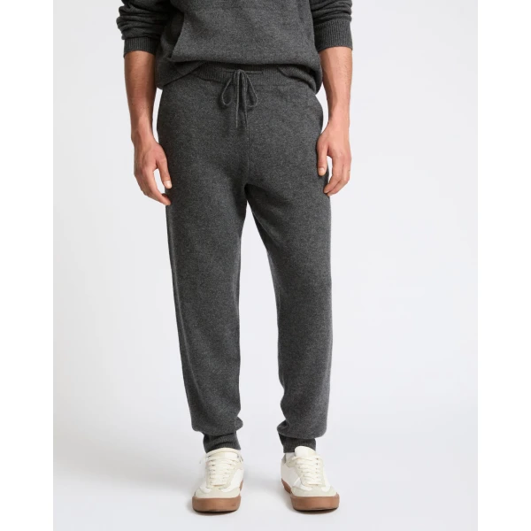 Yves Salomon Wool and Cashmere Knit Jogging Trousers in Grey Marl | Men's Trousers | Coveti