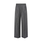 Yves Salomon Wool and Cashmere Pleated Wide Trousers in Grey | Wide leg pants | Coveti