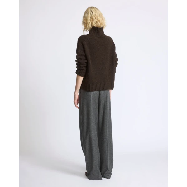 Yves Salomon Wool and Cashmere Pleated Wide Trousers in Grey | Wide leg pants | Coveti