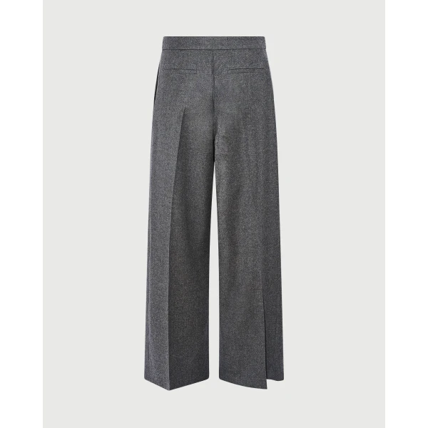 Yves Salomon Wool and Cashmere Pleated Wide Trousers in Grey | Wide leg pants | Coveti