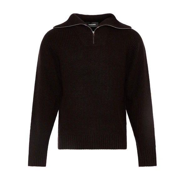 Yves Salomon Zip-Front Wool and Cashmere Trucker Collar Sweater in Brown | Men Knitwear | Coveti