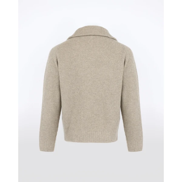 Yves Salomon Zip-Front Wool and Cashmere Trucker Collar Sweater in Sand | Men's Knitwear | Coveti
