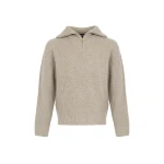Yves Salomon Zip-Front Wool and Cashmere Trucker Collar Sweater in Sand | Men Clothing | Coveti