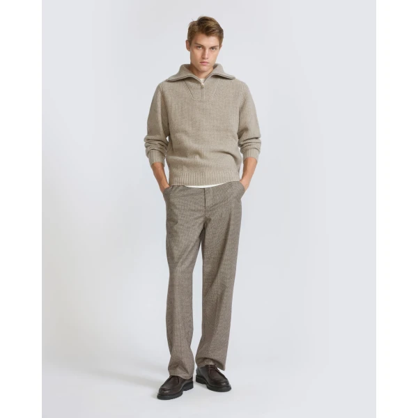 Yves Salomon Zip-Front Wool and Cashmere Trucker Collar Sweater in Sand | Men's Knitwear | Coveti