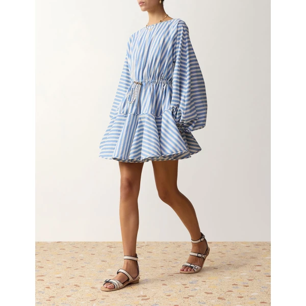 Zimmermann Boat Neck Mini Dress in Blue | Mini Dresses | Coveti, view 3