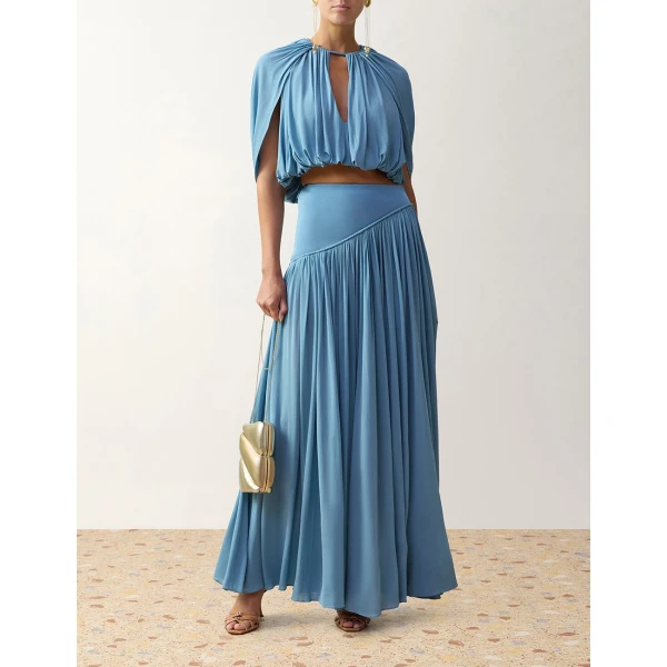 Zimmermann Clash Asymmetric Skirt in Blue | Maxi Skirts | Coveti, view 2