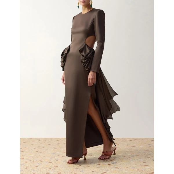 Zimmermann Clash Bow Maxi Dress in Beige | Maxi Dresses | Coveti, view 3