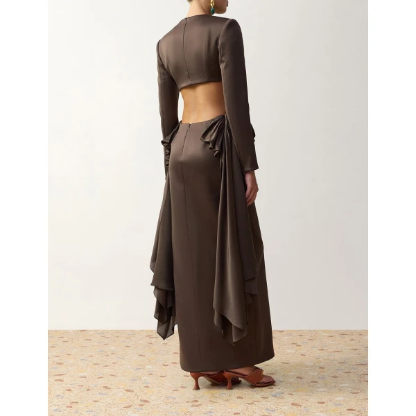 Zimmermann Clash Bow Maxi Dress in Beige | Maxi Dresses | Coveti, view 4