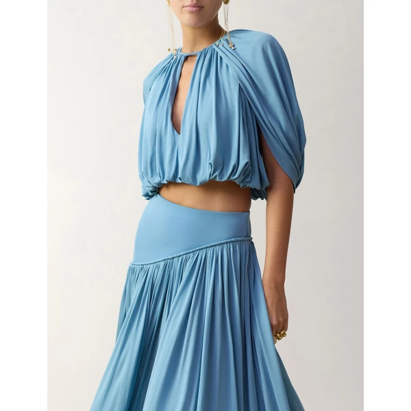Zimmermann Clash Caped Blouse in Blue | Tops | Coveti, view 2