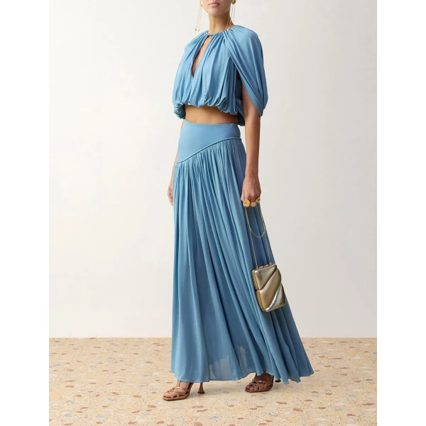 Zimmermann Clash Caped Blouse in Blue | Tops | Coveti, view 3