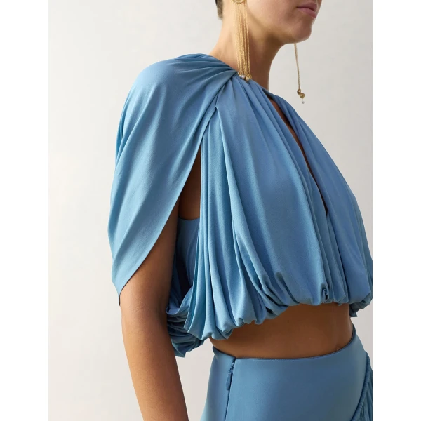 Zimmermann Clash Caped Blouse in Blue | Tops | Coveti, view 5