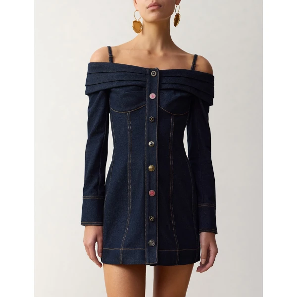 Zimmermann Clash Denim Boatneck Dress in Blue | Mini Dresses | Coveti, view 2