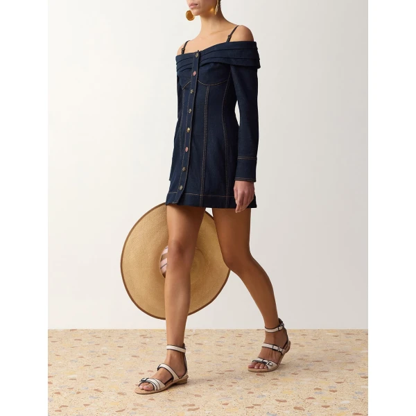 Zimmermann Clash Denim Boatneck Dress in Blue | Mini Dresses | Coveti, view 3