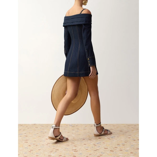 Zimmermann Clash Denim Boatneck Dress in Blue | Mini Dresses | Coveti, view 4