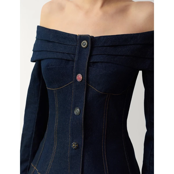 Zimmermann Clash Denim Boatneck Top in Blue | Tops | Coveti, view 4