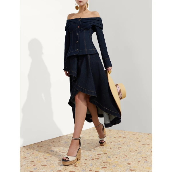 Zimmermann Clash Denim Boatneck Top in Blue | Tops | Coveti, view 6