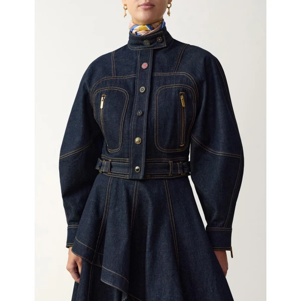 Zimmermann Clash Denim Cropped Jacket in Blue | Jackets | Coveti, view 2