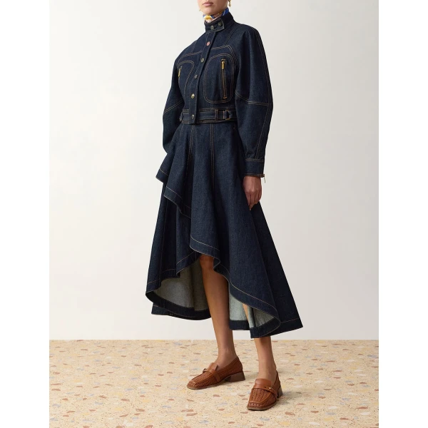 Zimmermann Clash Denim Cropped Jacket in Blue | Jackets | Coveti, view 3
