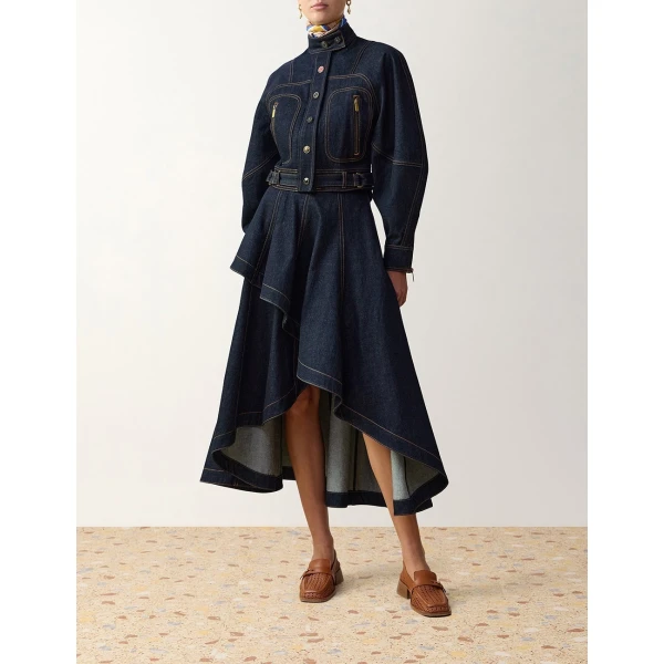Zimmermann Clash Denim Peplum Midi Skirt in Blue | Denim Skirts | Coveti, view 2