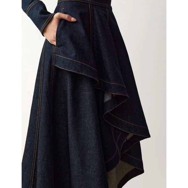 Zimmermann Clash Denim Peplum Midi Skirt in Blue | Denim Skirts | Coveti, view 5