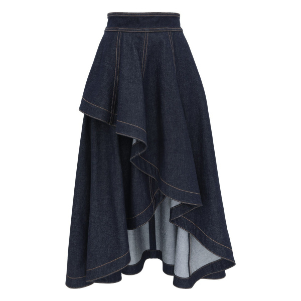 Zimmermann Clash Denim Peplum Midi Skirt in Blue | Denim Skirts | Coveti