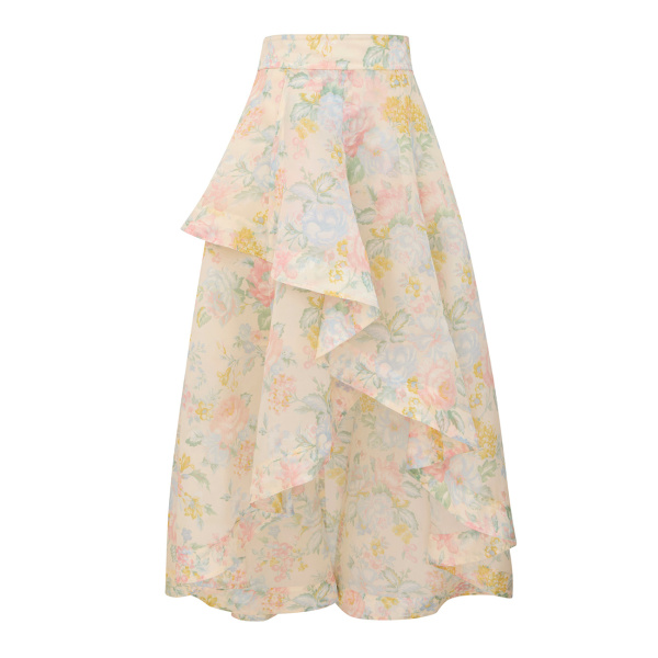 Zimmermann Clash Floral Peplum Midi Skirt