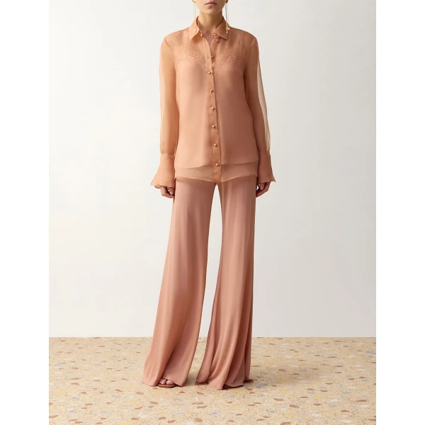 Zimmermann Clash Jersey Flare Pant in Pink | Pants | Coveti, view 2