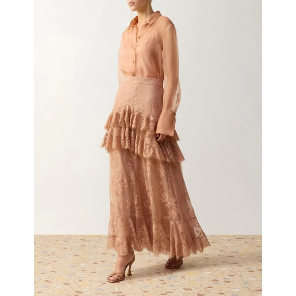 Zimmermann Clash Lace Midi Skirt in Pink | Midi Skirts | Coveti, view 2