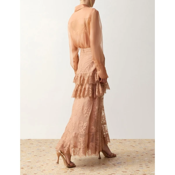 Zimmermann Clash Lace Midi Skirt in Pink | Midi Skirts | Coveti, view 3