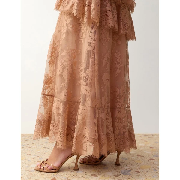 Zimmermann Clash Lace Midi Skirt in Pink | Midi Skirts | Coveti, view 4