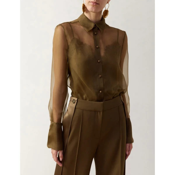 Zimmermann Clash Organza Shirt in Green | Tops | Coveti, view 2