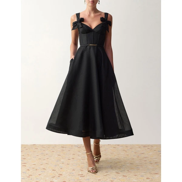 Zimmermann Clash Print Bow Midi Dress in Black | Midi Dresses | Coveti, view 2