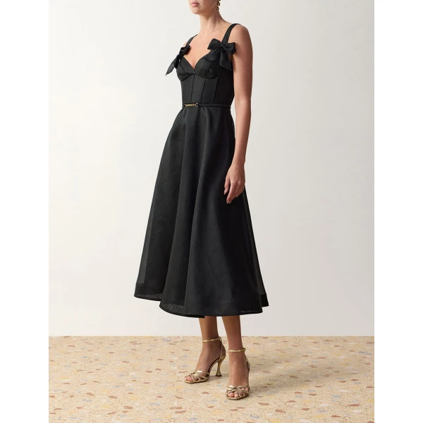 Zimmermann Clash Print Bow Midi Dress in Black | Midi Dresses | Coveti, view 3